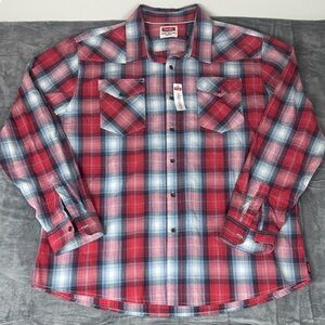 NWT Wrangler Plaid Button Up Shirt Mens‎ 2XL Free To Stretch Untuck Fit Red Blue